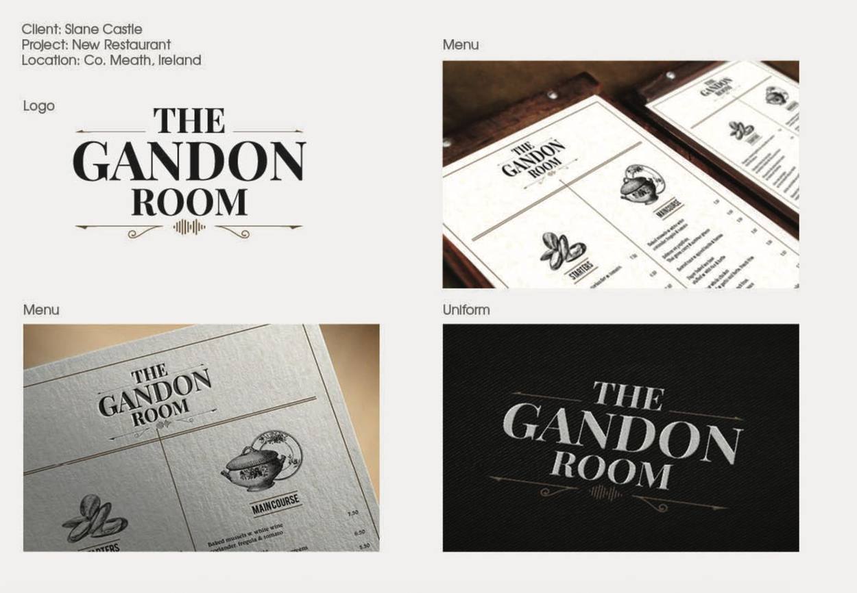 The Gandon Room logo, menus and uniform
